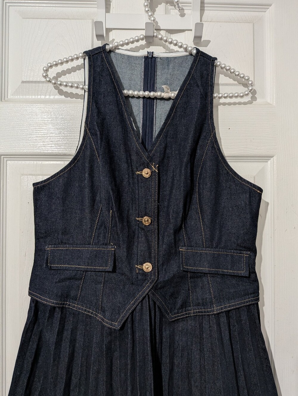 Commense Denim Sleeveless Pleated Mini Dress - Picture 8 of 16